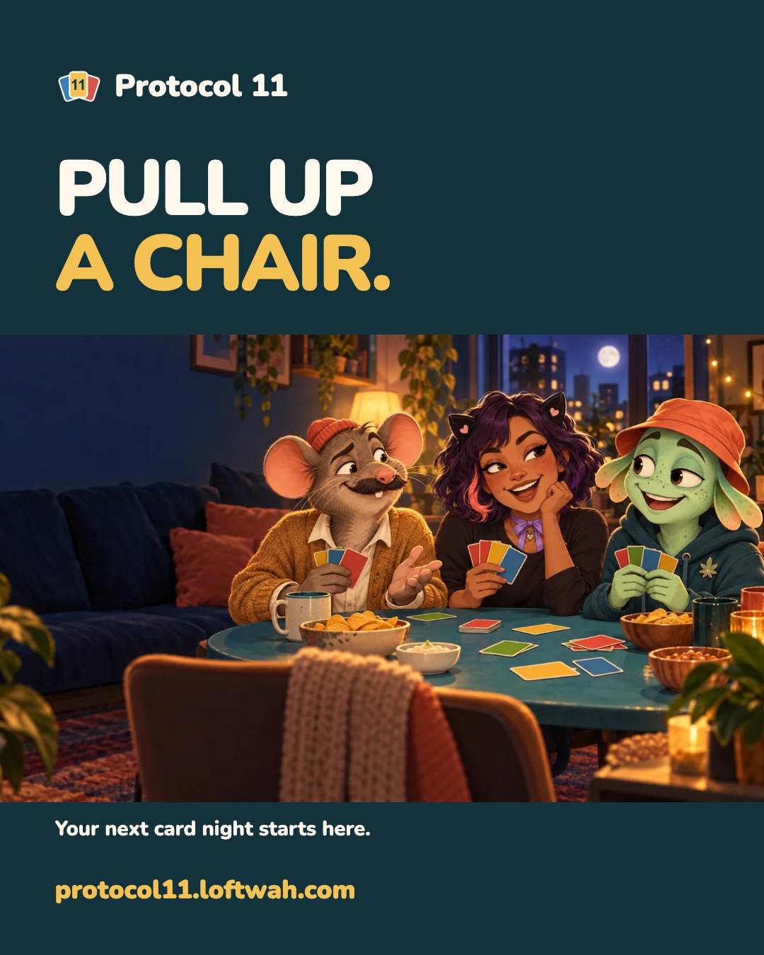 Protocol 11 Pull up a chair invitation with the house crew.